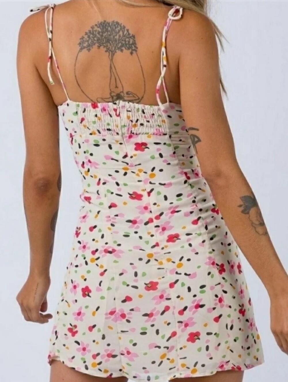 Princess Polly Cream Mini Dress with Pink & Red Floral Dot Button Down Print - Picture 2 of 6